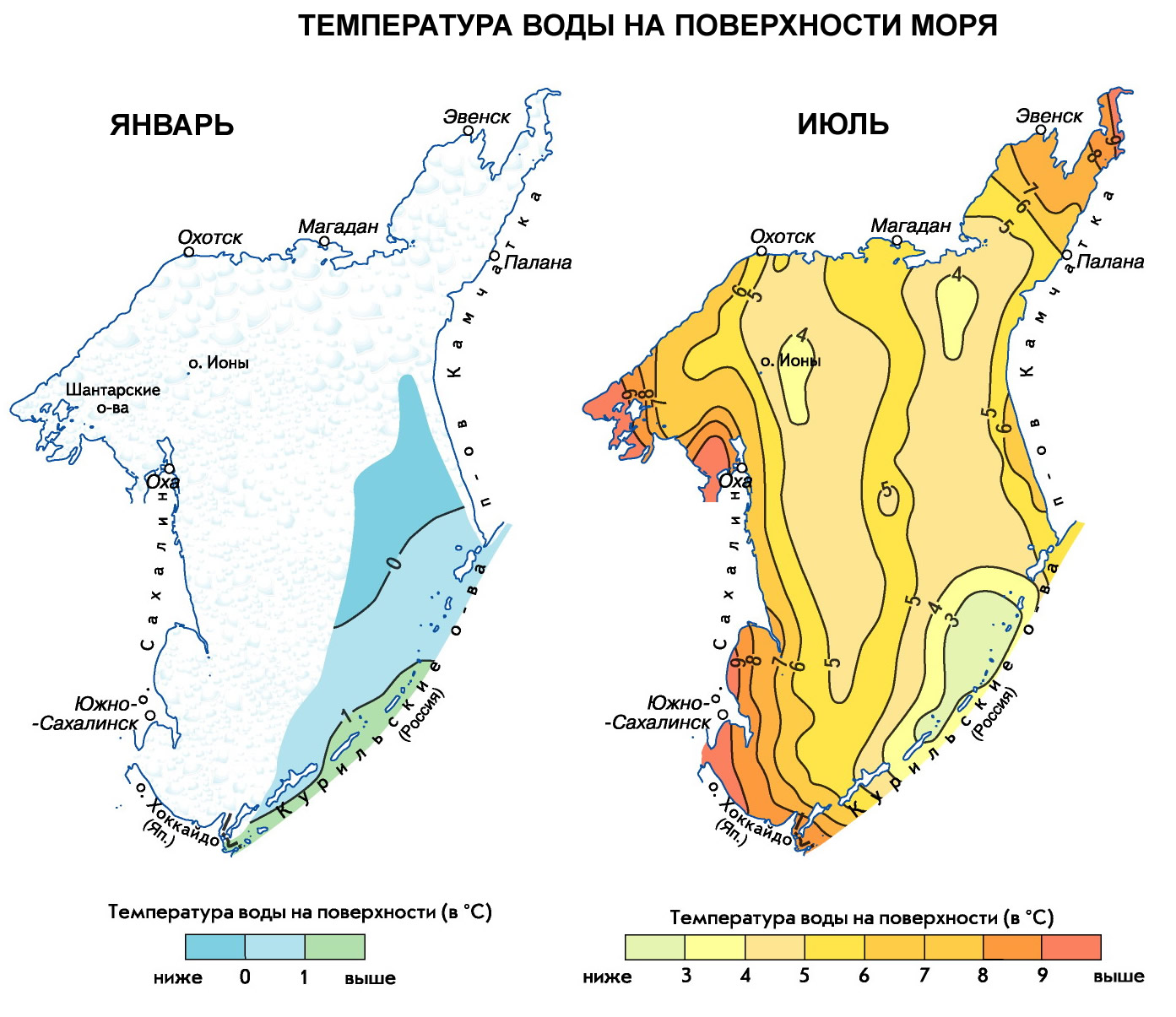 Температурная карта Охотского моря